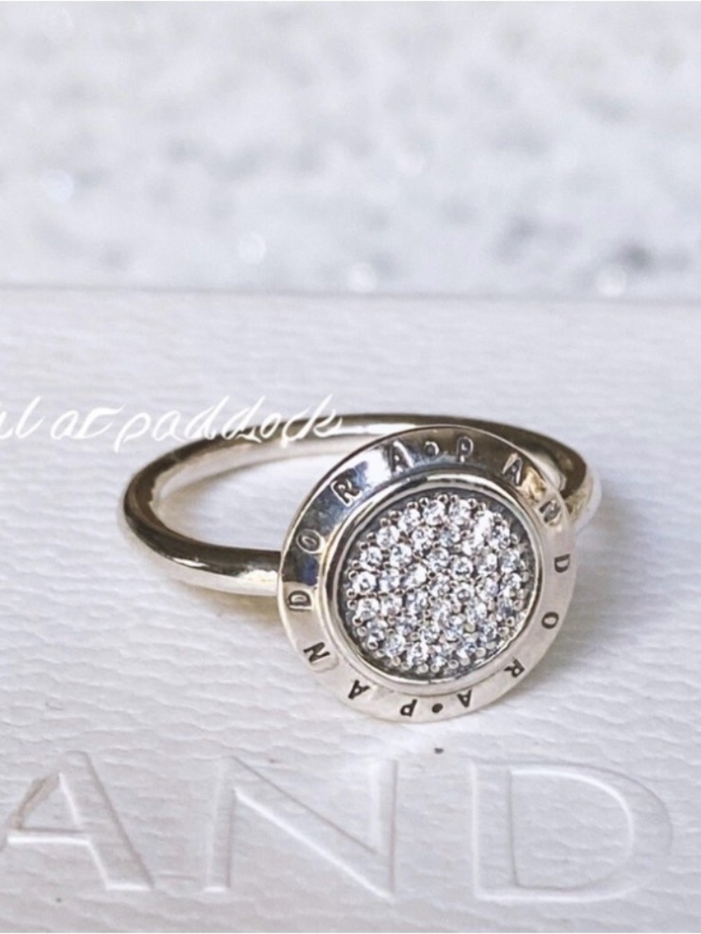 Authentic PANDORA SIGNATURE Pave/Silver LOGO Ring